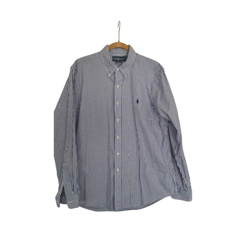 Ralph Lauren Mens XL Custom Fit Striped Button Down Shirt Blue White Long Sleeve